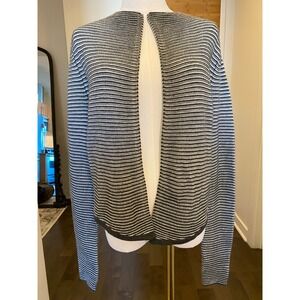 EXPRESS Knit Striped Collarless Cardigan Womens Medium Black‎ White Open Front